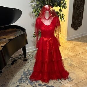 Spirit Beetlejuice Lydia Vibrant Red Layered Wedding Dress